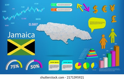 Jamaica map info graphics - charts, symbols, elements and icons collection. Detailed Jamaica map with High quality business infographic elements.