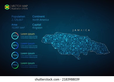 Jamaica map infographics vector template with abstract geometric mesh polygonal light concept on blue background. Template for diagram, graph, presentation and chart.