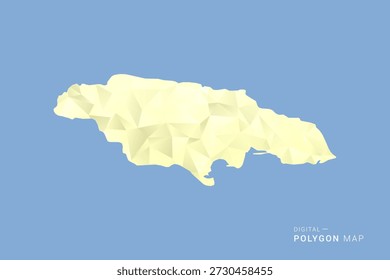 Mapa de Jamaica en estilo de Vector de polígono de polietileno bajo, ilustración de forma geométrica con tonos amarillos suaves sobre fondo azul, silueta limpia para infografía.