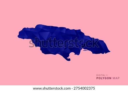 Jamaica Map - Low poly polygon map in deep blue gradient on soft pink pastel background, modern minimal geometric design, clean digital vector illustration.