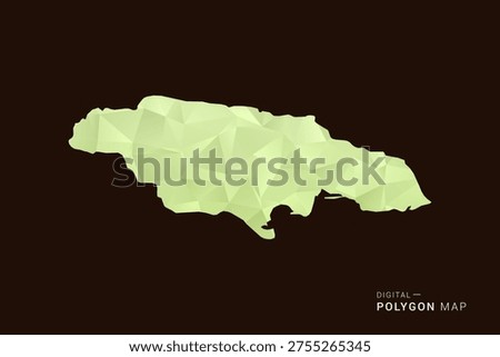 Jamaica Map - Low poly polygon map in soft light green gradient on dark brown background, modern minimal geometric style, clean abstract vector illustration design.