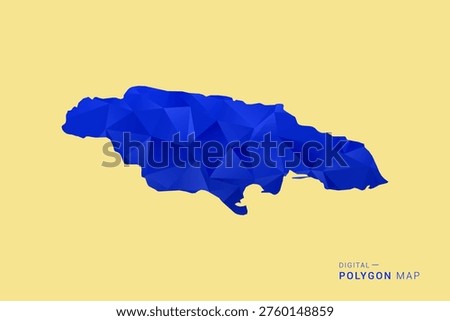 Jamaica Map - Low poly polygon map in deep blue gradient on soft beige background, modern minimal geometric design, clean abstract vector illustration with faceted triangulated style.