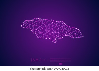 Jamaica Map mash line and point scales on purple technology background. Wire Frame 3D mesh polygonal network line, design sphere, dot and structure -  Vector illustration eps 10