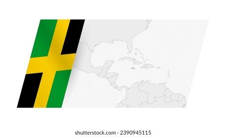 Jamaica map in modern style with flag of Jamaica on left side. Vector illustration of a map.