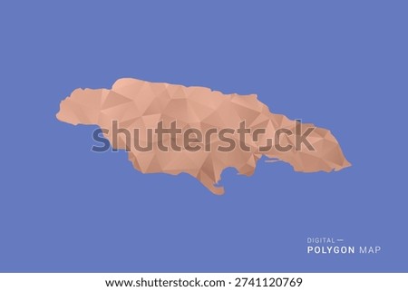 Jamaica Map - Orange Polygon Vector Illustration on Deep Blue Background, Low Poly Geometric Design, Modern Abstract Country Silhouette for Infographics and Presentation Use.
