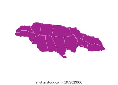Jamaica Map pink Color on White Backgound