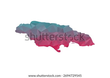 Jamaica Map - Polygon Style Vector Illustration in Teal and Red Gradient, Low Poly Geometric Design, Isolated on White Background for Infographics and Education.