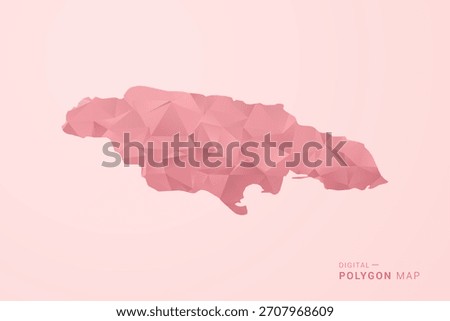 Jamaica Map - Polygon Style Vector Illustration in Soft Pink Valentine Theme, Low Poly Geometric Design, Isolated on Pastel Background.