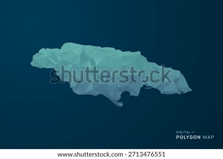 Jamaica Map - Polygon Style Vector Illustration with Teal Blue Gradient, Low Poly Geometric Design, Digital and Technology Inspired, Clean Silhouette on Dark Background.