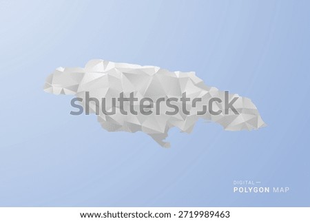 Jamaica Map - polygon style vector illustration in gray, white and blue tone, low-poly geometric design, minimal silhouette, suitable for infographic and modern design.