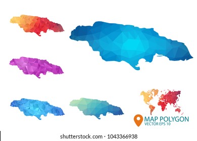 Jamaica Map - Set of geometric rumpled triangular low poly style gradient graphic background , Map world polygonal design for your . Vector illustration eps 10.