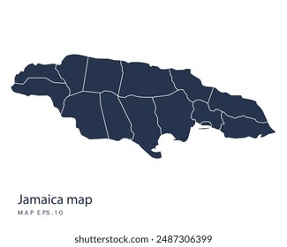 Jamaica map vector, Abstract design vector illustration Eps 10. Navy color.High Detailed on white background.