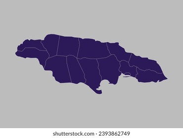 Jamaica map vector, Blue purple color isolated on gray background.
