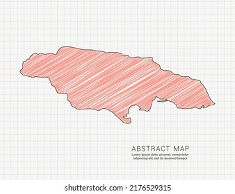 Jamaica map of vector color silhouette chaotic hand drawn scribble sketch on grid paper.