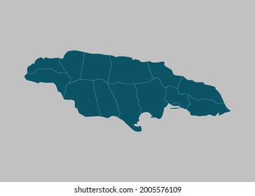 Jamaica map vector,isolated ocean blue color on gray background
