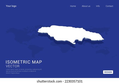 Mapa jamaiquino blanco sobre fondo azul oscuro 3d ilustración vectorial isométrica.