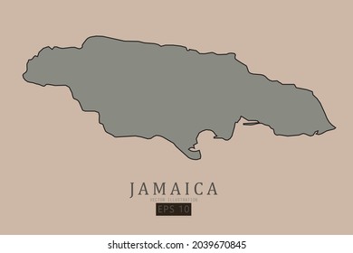 Jamaica Map - World Map International vector template with old classic style and gray color on map isolated on brown background - Vector illustration eps 10 