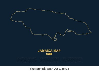 Jamaica Map - World Map International vector template with thin gold outline graphic sketch style isolated on dark background for card design, poster, banner - Vector illustration eps 10