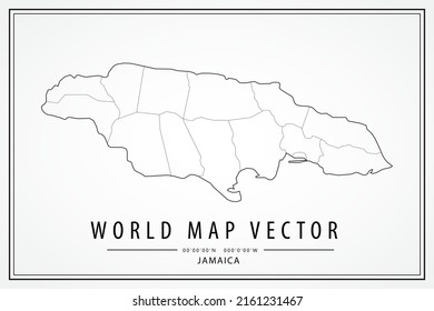 Jamaica Map - World Map International vector template with High detailed thin black line and outline graphic sketch style isolated on white background - Vector illustration eps 10