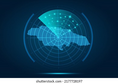Jamaica Map - World Map International vector template with futuristic circle radar style HUD, GUI, UI interface isolated on blue background for design, infographic - Vector illustration eps 10