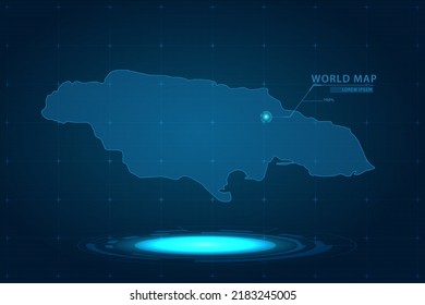 Jamaica Map - World Map International vector template with Hologram in perspective style and HUD, GUI, UI interface isolated on blue background for design - Vector illustration eps 10