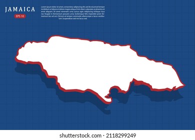 Jamaica Map - World map vector template with isometric style with white and red color including shadow on Blue grid background for website, design, infographic - Vector illustration eps 10