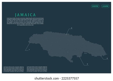 Mapa de Jamaica - Plantilla de vector de mapas del mundo con puntos grises, cuadrícula, grunge, estilo de medio tono aislado en fondo verde para educación, infografía, diseño, sitio web, banner - Ilustración vectorial eps 10