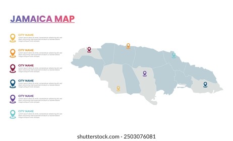 Jamaica Modern Map Infographic Template, Detailed infographic map of Jamaica Popular City