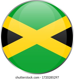 Jamaica national flag round glossy icon. Jamaican badge Isolated on white background.