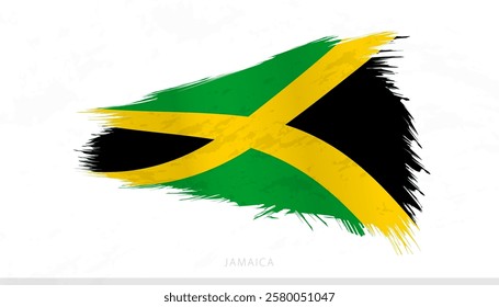 Jamaica National Flag with Textured Brush Strokes. Artistic Brush Stroke Design.