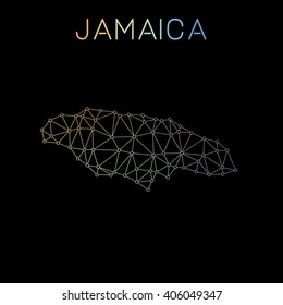 Jamaica network map. Abstract polygonal Jamaica network map design. Map of Jamaica network connections. Vector illustration.