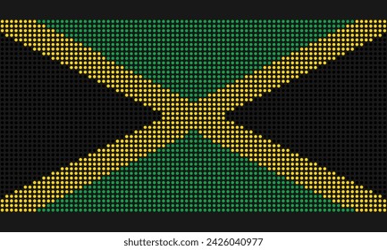 Jamaica official flag with grunge texture in mosaic dot style. Abstract pixel illustration of national flag with halftone effect for wallpaper. 