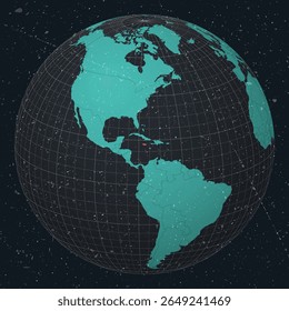 Jamaica on a globe with a vintage look and grunge scratched texture. The globe features a dark charcoal and turquoise color palette, highlighting Jamaica's location on the world map with meridians and parallels.
