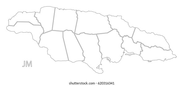 Jamaica Outline Silhouette Map Illustration Parishes Stock Vector ...