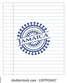 Jamaica pen strokes emblem. Blue ink. Vector Illustration. Detailed.