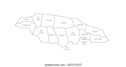 Jamaica political map of administrative divisions