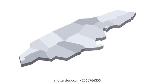 Jamaica political map of administrative divisions - parishes. 3D isometric blank vector map in shades of grey.