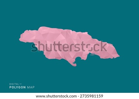 Jamaica polygon map vector illustration in low poly geometric style, soft pastel colors with pink and teal green tones, clean silhouette on solid background, ideal for infographic.