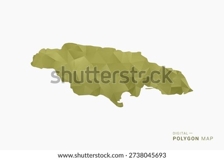 Jamaica polygon map vector illustration in low poly geometric style, soft pastel colors with Olive green, clean silhouette on solid background, ideal for infographic.