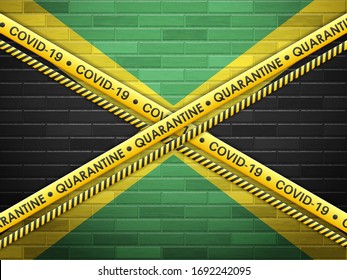Jamaica in quarantine bricks wall background. Vector illustration.