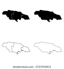 Conjunto de mapas de contorno y relleno sólido de la región de Jamaica.