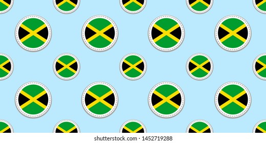 Jamaica round flag seamless pattern. Jamaican background. Vector circle icons. Geometric symbols. Texture for sports pages, competition, games. travelling, design elements. patriotic wallpaper