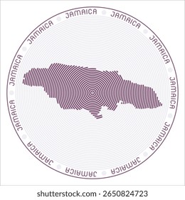 Jamaica round logo design. Country shape build of rings. Jamaica text around the country. Vector Illustration.