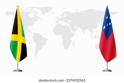 Jamaica and Samoa flags for official meeting against background of world map.