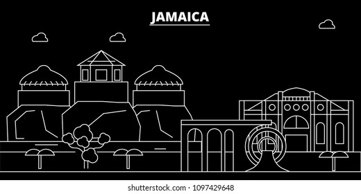 Jamaica silhouette skyline, vector city, jamaican linear architecture, buildings. Jamaica travel illustration, outline landmarkflat icon, jamaican line banner