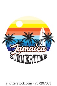 jamaica sunset retro design colorful palm tree surf