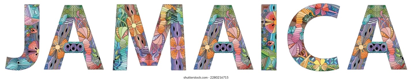 Jamaica is the third largest island after Cuba and Hispaniola of the Greater Antilles and the CaribbeanVector decorative zentangle object.