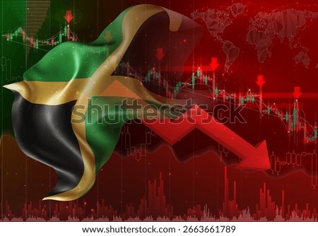 Jamaica, vector 3d flag financial exchange trend down