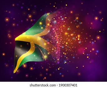 Jamaica, vector 3d flag on pink purple background with lighting and flares