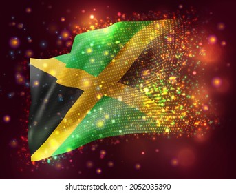 Jamaica, vector 3d flag on pink purple background with lighting and flares